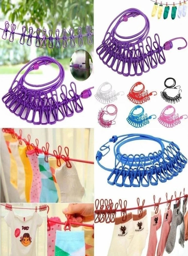 Shanya Portable Travel Clothesline with 12 Clips - Elastic Drying Rope for Indoor & Outdoor Use Packof 2 - Image 2
